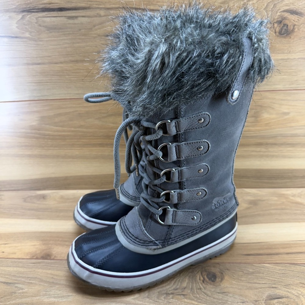 Sorel Joan Of‎ Arctic Boots FLAW 6 Gray Suede Snow Faux Fur Winter Waterproof